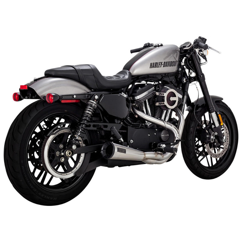 Vance and Hines - Brushed Stainless Steel 2-Into-1 Upsweep Exhaust System  fits '14 & Up Sportster Models