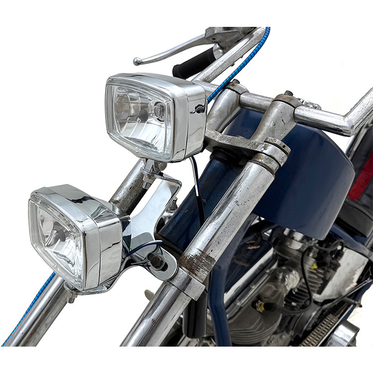 V-Twin Chrome Dual Rectangular Headlamp Kit fits Custom Application