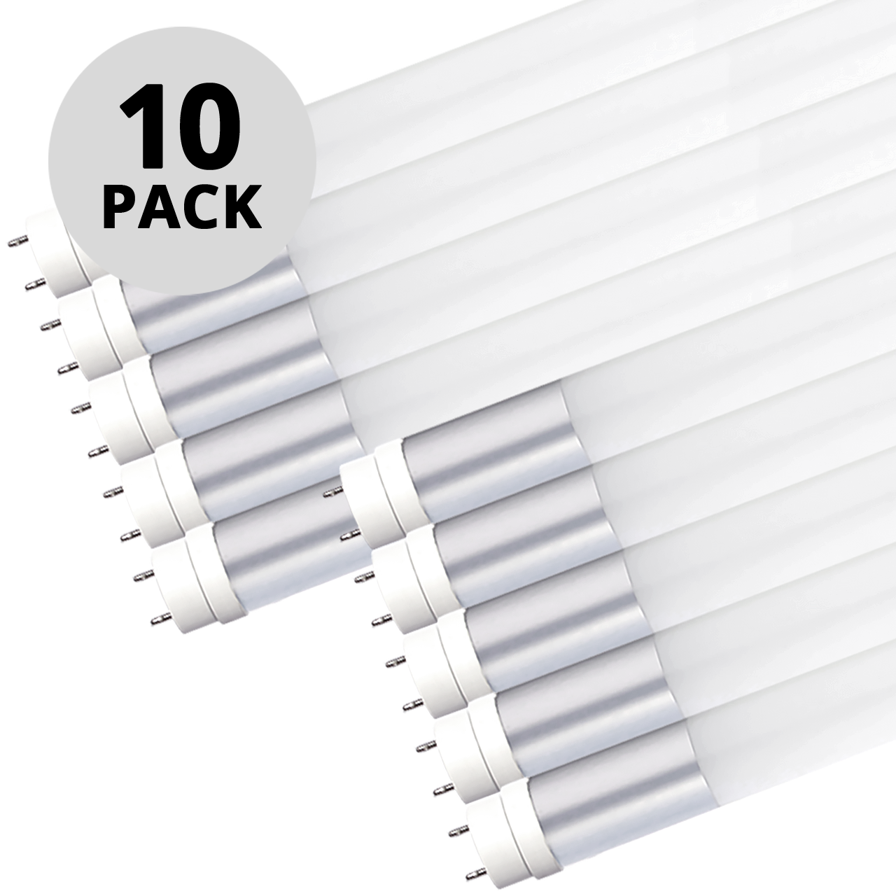 10 Pack TLED (T8) bulbs on white background