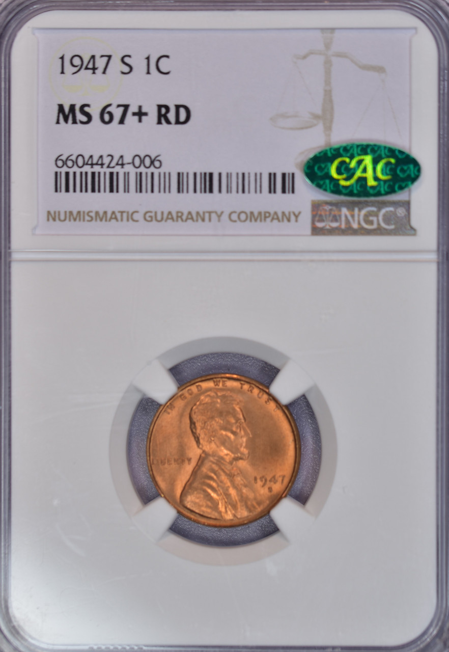 1947-S Lincoln MS67+RD CAC