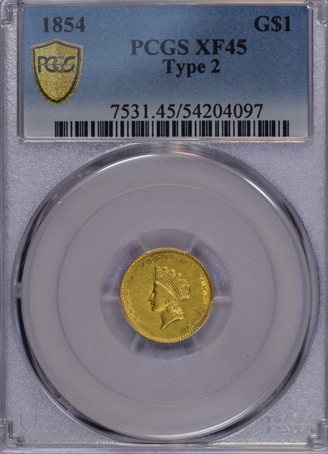 1854 $1 Gold XF45 Type 2