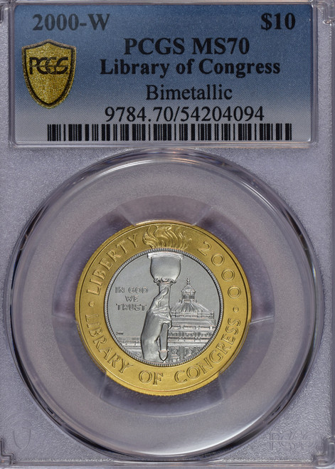 2000-W Library of Congress Bimetallic Gold Medal MS70