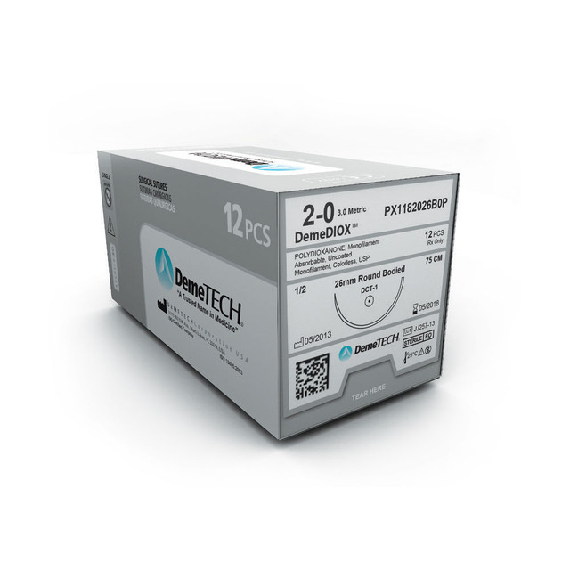 Product DemeTECH DemeDIOX, Polydioxanone, 45cm Long, Violet, 4/0, 19mm Needle, 3/8 Circle Precision Point RC, DPS-2 | PX184019F13M Image