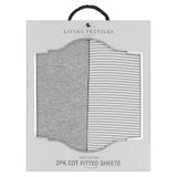 Living Textile Jersey Cot Fitted Sheets - Grey Stripe/Melange (2pk)