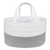 Living Textiles 100% Cotton Rope Nappy Caddy - Grey/White