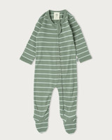 Babu Merino All In One Footed Onesie - Sage Stripe