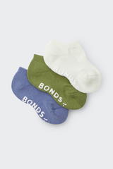 Bonds Cushioned Solid Colours Low Cut Socks 3 Pack - Blue Multi