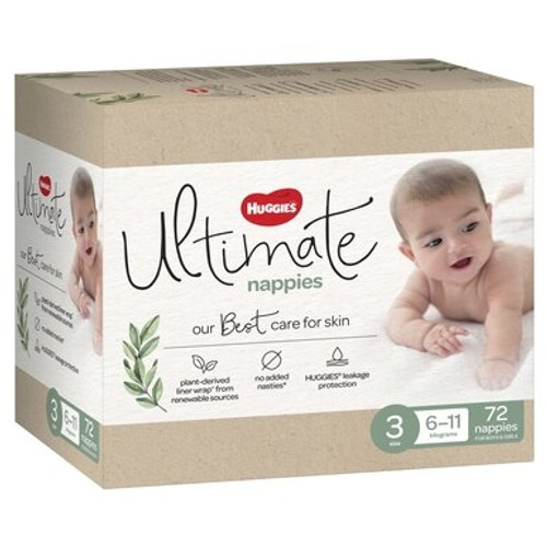 Huggies Ultimate Size 3 Crawler Nappies Unisex - 72s