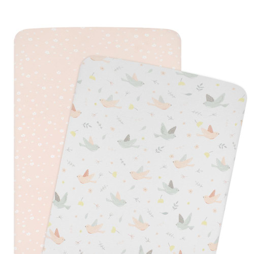 Living Textiles Jersey Bassinet Fitted Sheets - Blush Floral (2pk)
