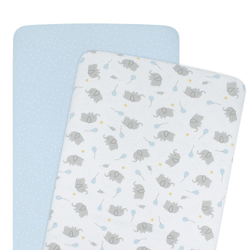 Living Textiles Jersey Bassinet Fitted Sheets - Blue Dots (2pk)