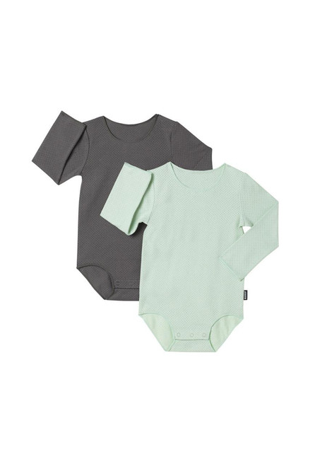 Buy Bonds Wondercool Eyelet Longsleeve Bodysuit 2pk - Mint & Charcoal Online - Babies Nz