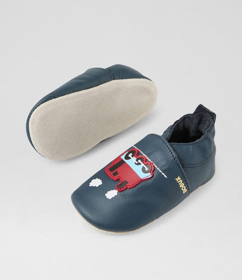 Bobux Soft Sole Simple Shoe - Navy Train And Carriage