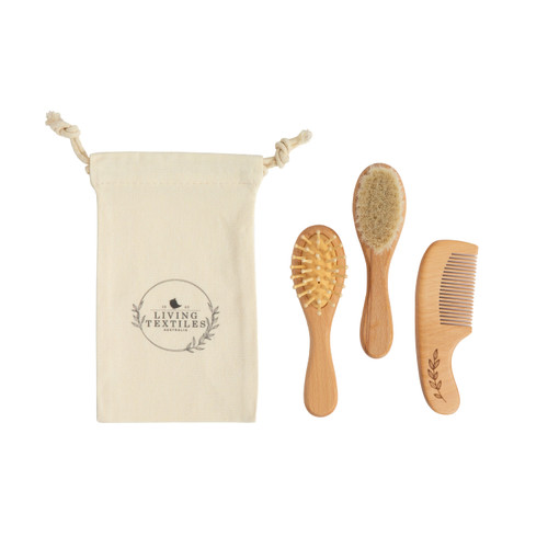 Living Textiles Baby Wooden Brush & Comb 3pc Set Living Textiles Baby Wooden Brush & Comb 3pc Set