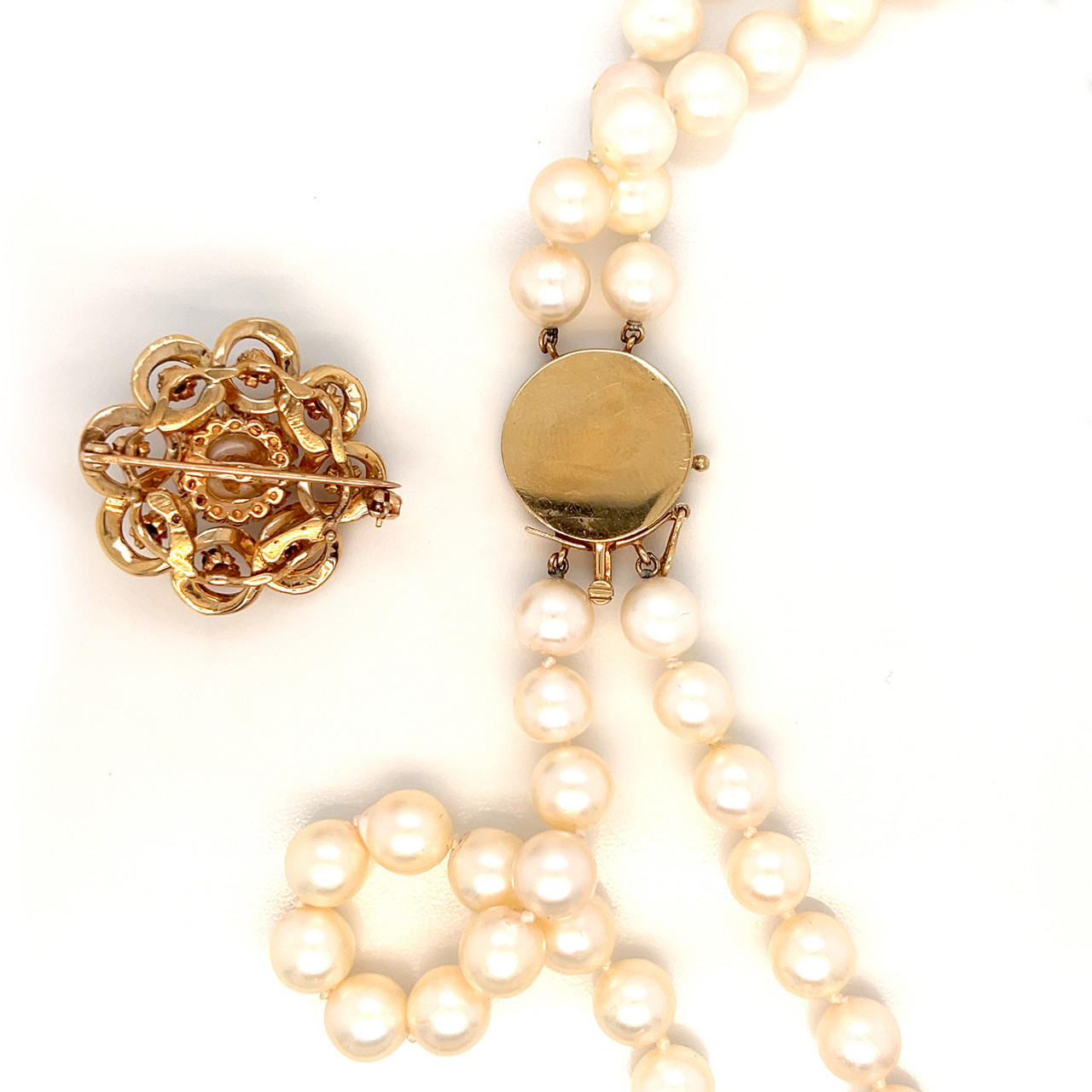 Vintage Ruby Sapphire Flower Clasp and Double Pearl Strand