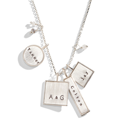 Valley Girl Mixed Shape Personalized Necklace in Sterling Silver. Valley Girl Mixed Shape Personalized Necklace in Sterling Silver.