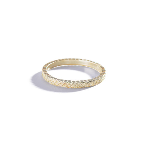 three sisters jewelry design Gold Zeus Stacking Ring - Vintage Leaf Pattern