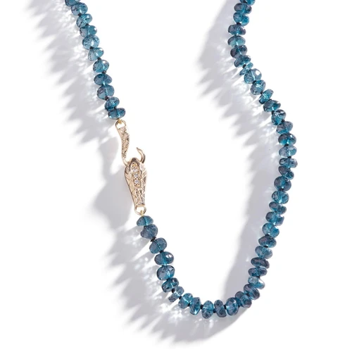 three sisters jewelry design Nile London Blue Topaz Strand with Diamond Snake Clasp 