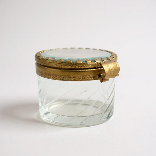 Three Sisters Jewelry Design Round Gilded & Glass Vitrine Trinket Box 
