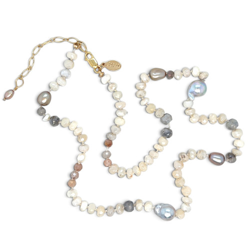 Three Sisters Jewelry Design Lune Mist One-of-a-Kind Pearl & Gemstone Necklace 