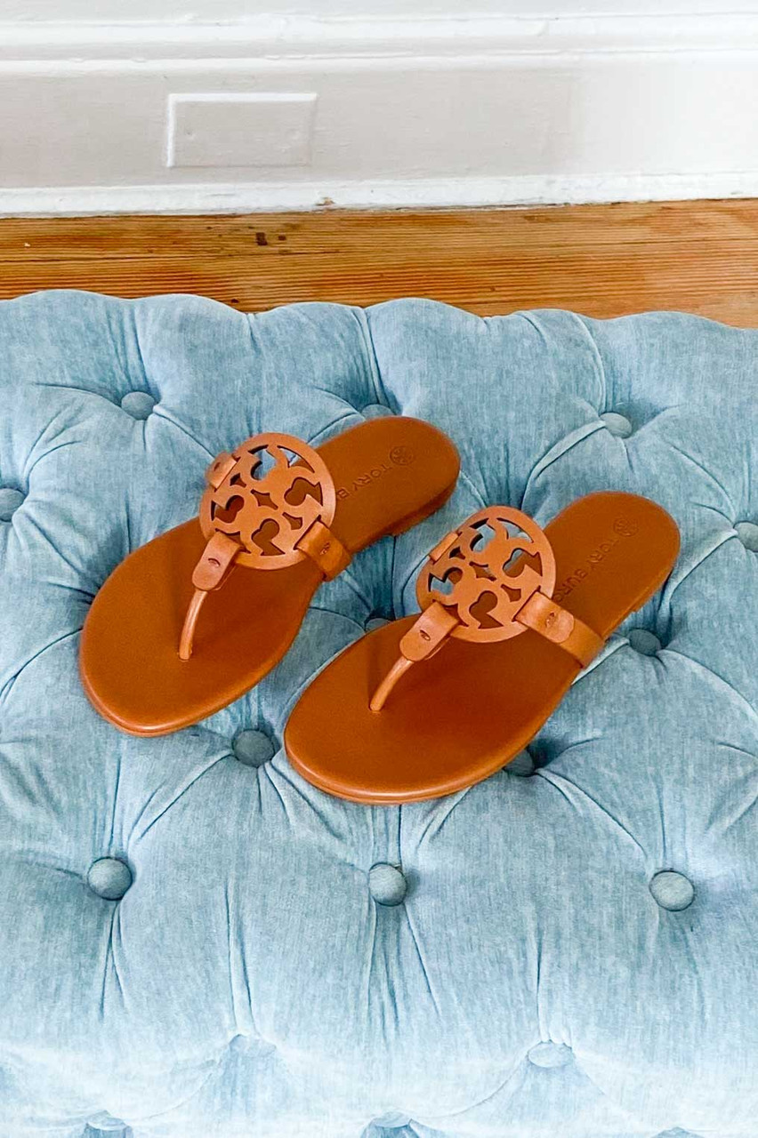 Tory Burch Miller Patent Thong Sandals-Tan, 7.5 - Shoes