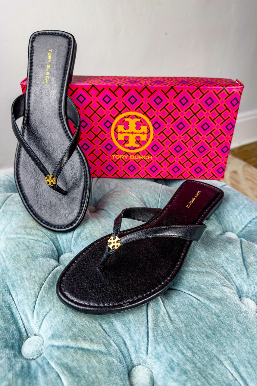 Tory Burch Tiny Miller Thong Leather in Perfect Black Sandals