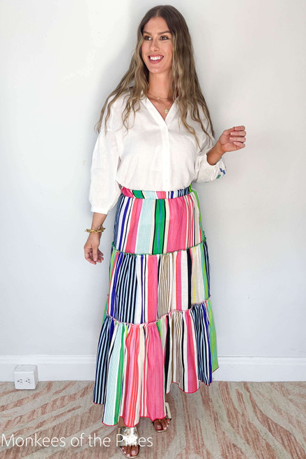 Vilagallo Lorenza Stripe Linen Skirt