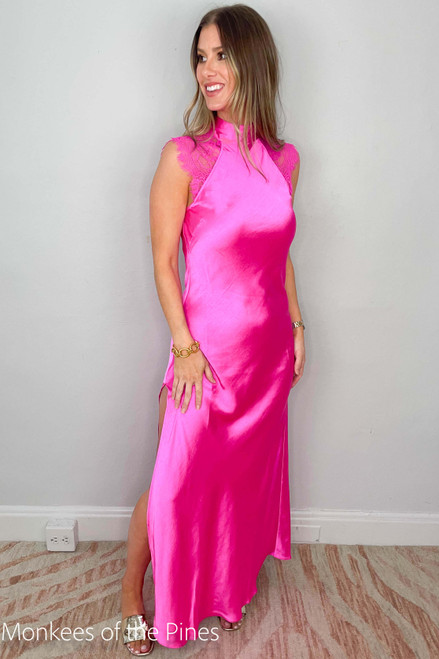 Brianna Halter Maxi Dress Hot Pink