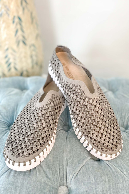 Ilse Jacobsen Flats in Grey - Lightweight, practical, and stylish shoe with laser-cut pattern and natural rubber outsole. Available at Monkee's of the Pines