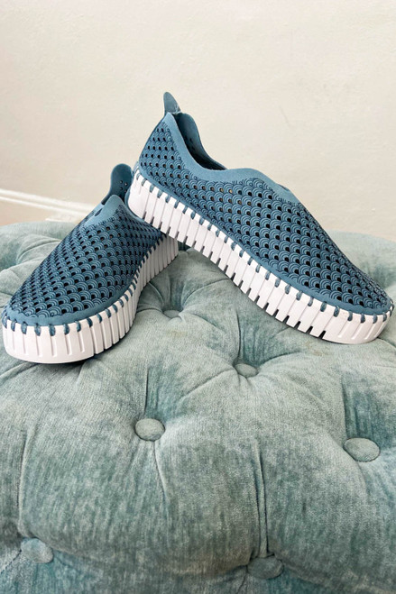 Ilse Jacobsen Flats in Blue Cloud - Lightweight, practical, and stylish shoe with laser-cut pattern and natural rubber outsole. Available at Monkee's of the Pines.