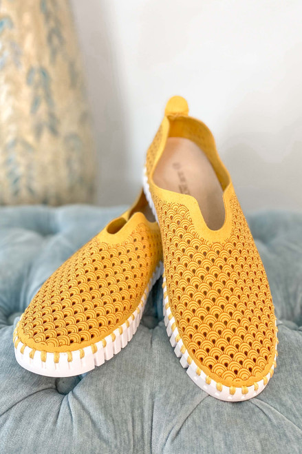 Ilse Jacobsen Flats in Golden Rod - Lightweight, practical, and stylish shoe with laser-cut pattern and natural rubber outsole. Available at Monkee's of the Pines.