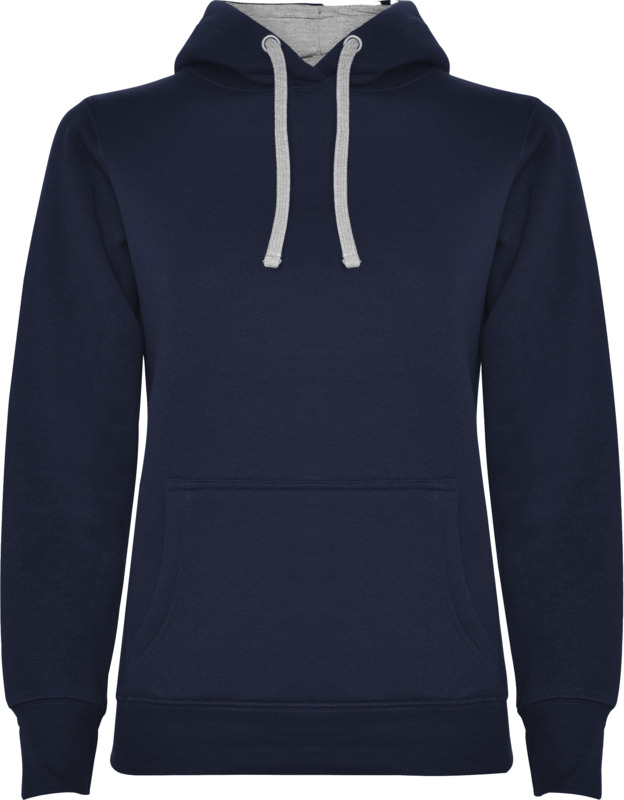 Tryck på Stilren Damhoodie med Tumhål — Navy Blue / Marl Grey