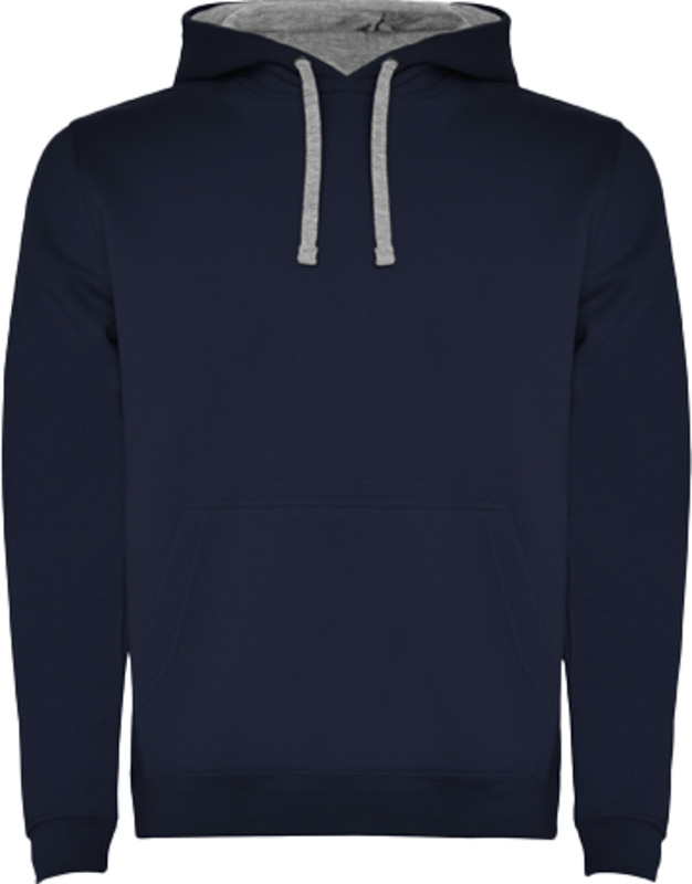 Tryck på Trendig Herrhoodie med Känguruficka — Navy Blue / Marl Grey