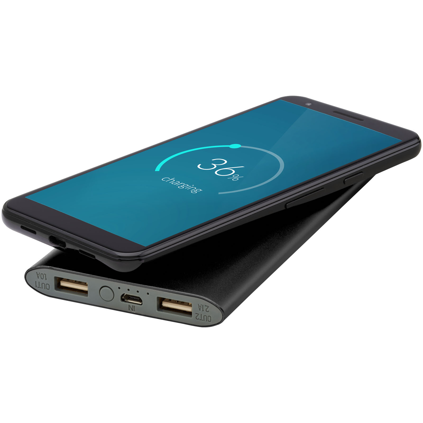 Tryck på 8000 mAh Trådlös Powerbank av Aluminium — Svart