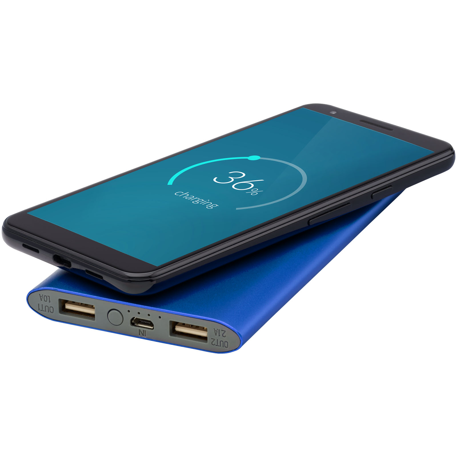 Tryck på 8000 mAh Trådlös Powerbank av Aluminium — Kungsblå