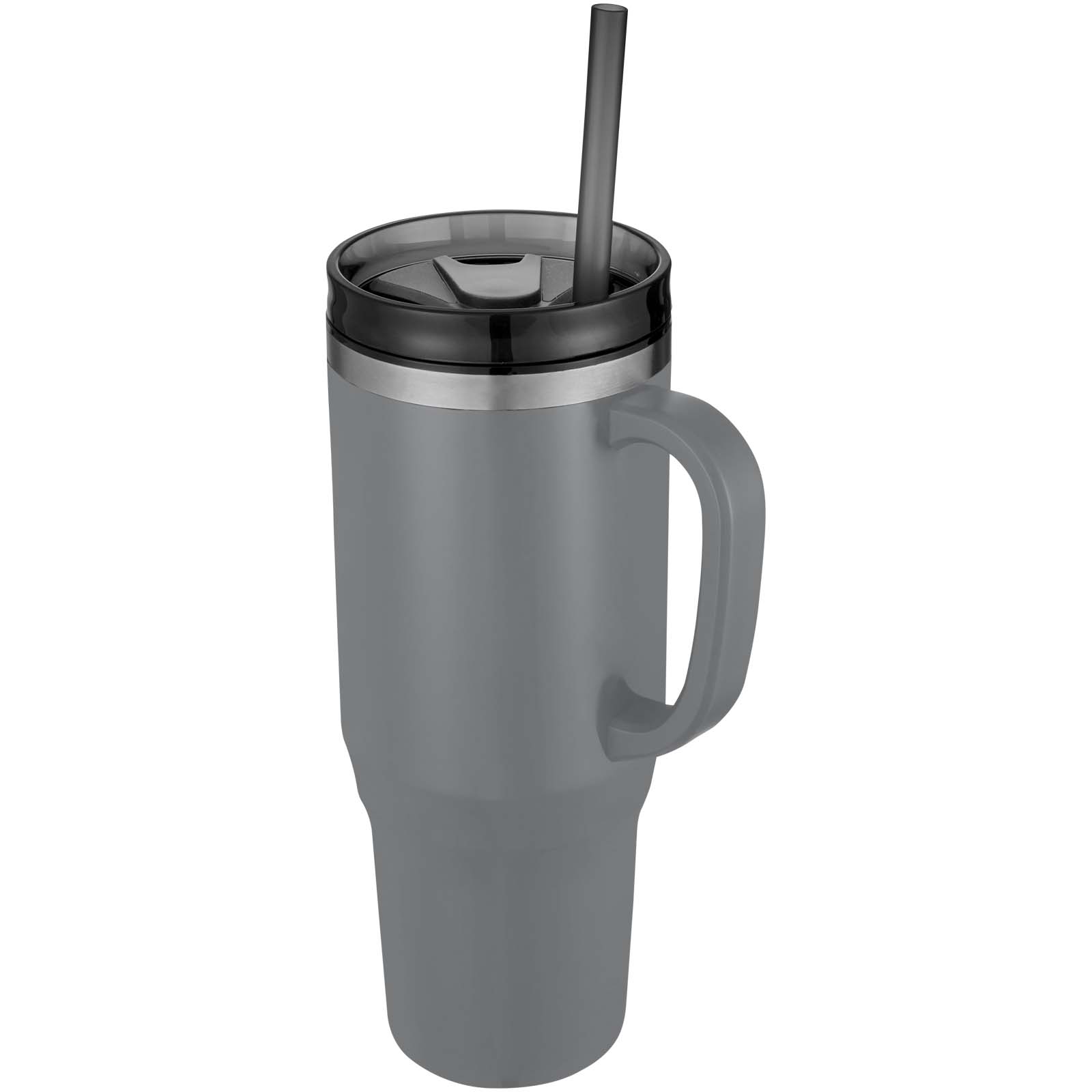 Tryck på Isolerad Mugg 1200ml med Sugrör av Återvunnet Material — Grå