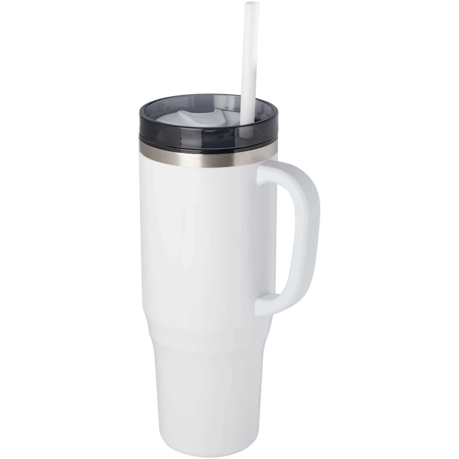 Tryck på Isolerad Mugg 1200ml med Sugrör av Återvunnet Material — Vit