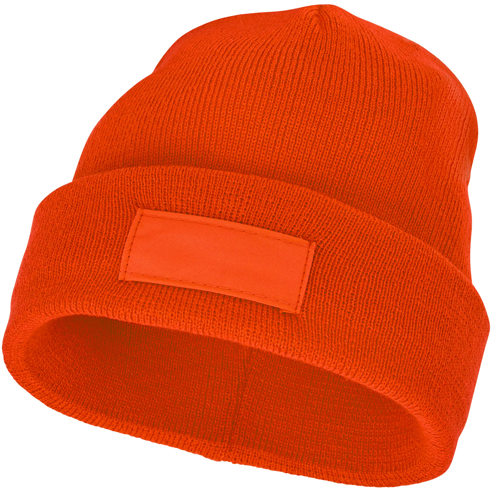 Tryck på Ribbstickad Mössa med Kontrastpatch — Orange