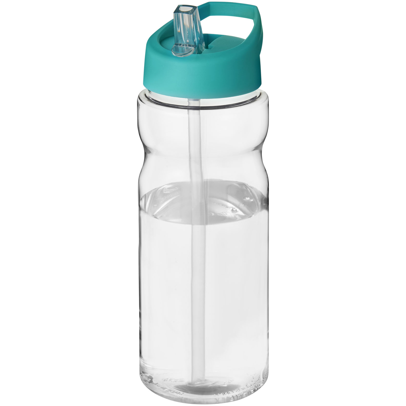 Tryck på Ergonomisk Sportflaska med Drickpip 650ml — Transparent/Aquablå