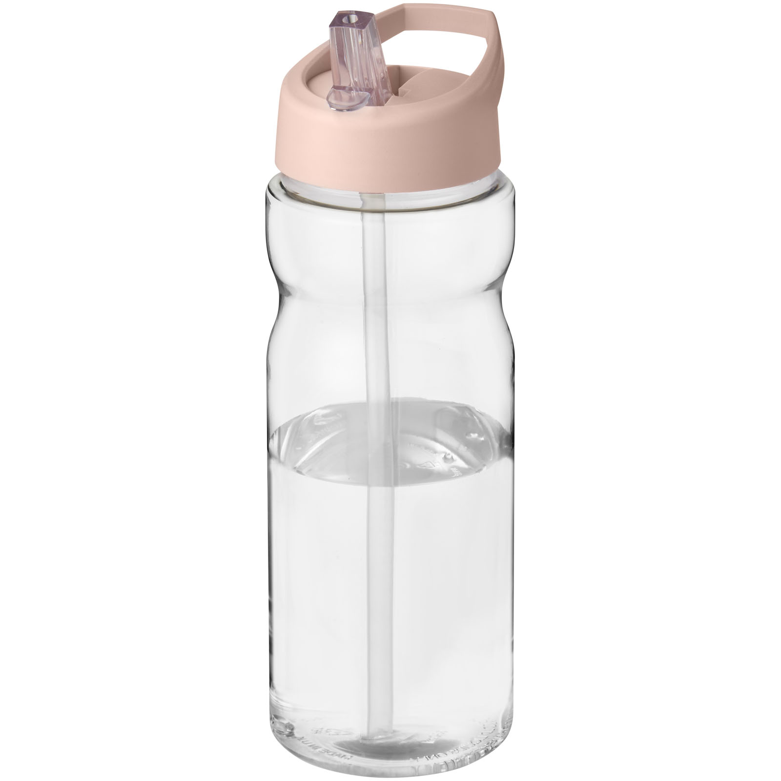 Tryck på Ergonomisk Sportflaska med Drickpip 650ml — Pale blush pink/Transparent