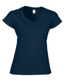 Tryck på V-ringad T-shirt Dam — Navy