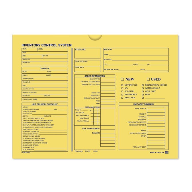 Inventory Control Deal Jacket for Motorcycle, Boat & RV Dealers (500 ...