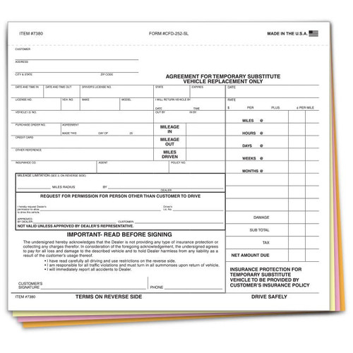 Substitute Vehicle Agreement