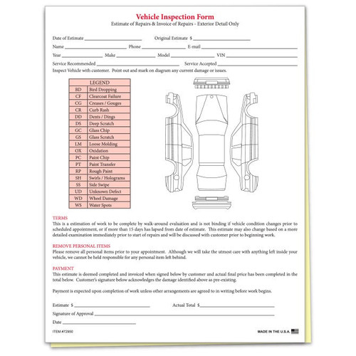Vehicle Inspection & Estimate Form