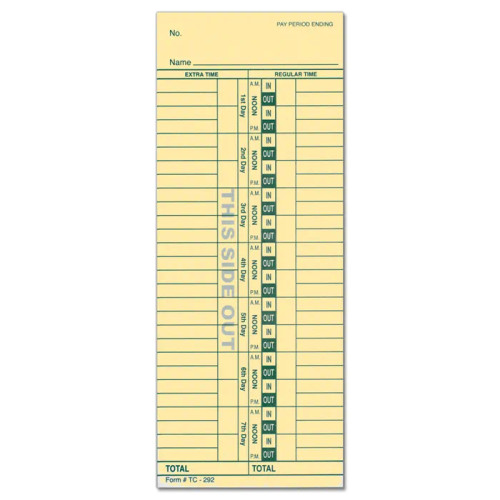 Manual Time Clock Card TC-292 3-1/2" x 9"