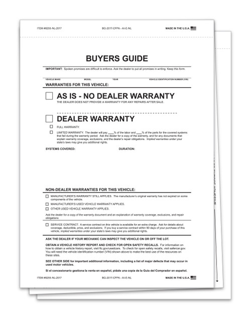 Interior Buyers Guide - BG-2017-CFPA-AI-E-NL As Is - 2 Part No Lines