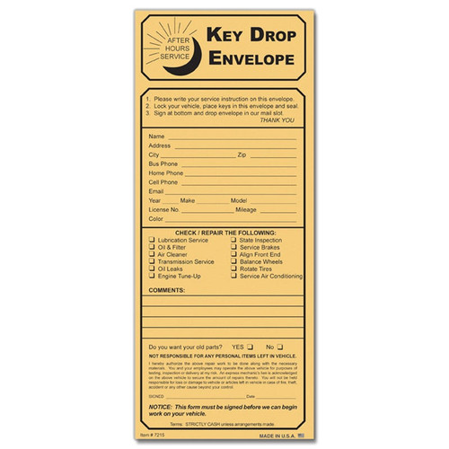 Key Drop Envelopes with Checklist