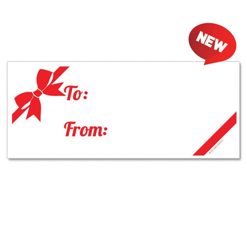 White Gift Tag with Red Bow Decal