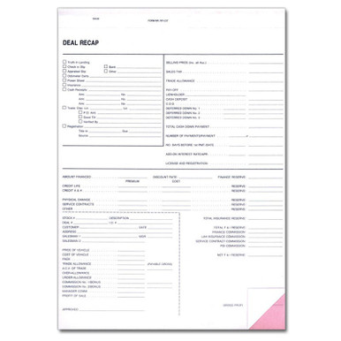 Deal Recap Form / F&I Recap Sheet for Car Dealerships (100 Pack ...