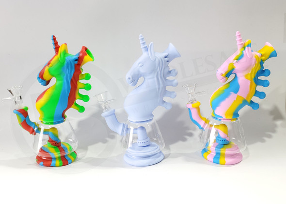 7.9" UNICORN SILICONE WATERPIPE with FUNNEL BOWL - 20762 | ASSORTED COLORS (MSRP $30.00)