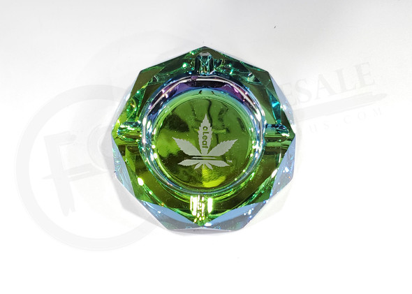 ALEAF GLASS ASHTRAY GREEN - 20774 (MSRP $25.00)